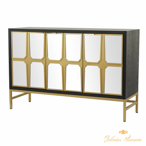 Gabinete bufetera negro estilo Glam madera y espejo