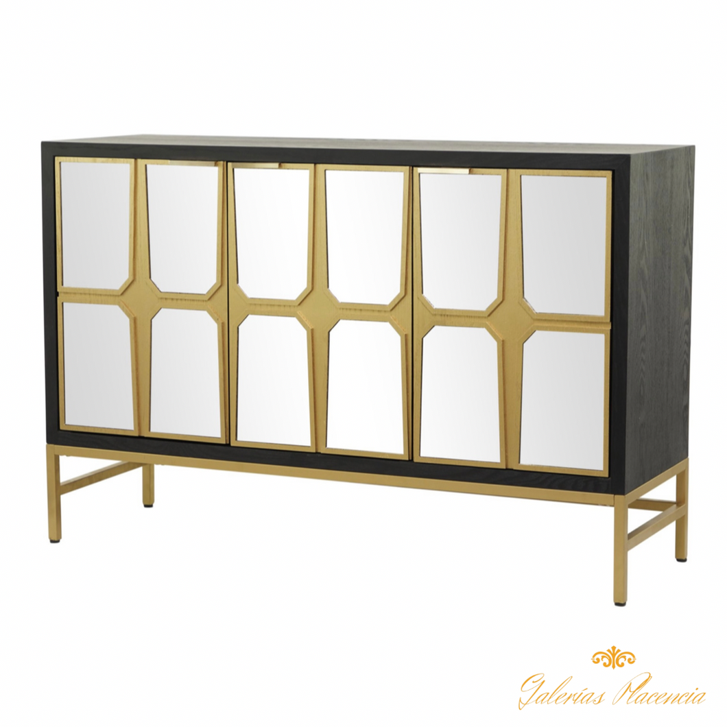 Gabinete bufetera negro estilo Glam madera y espejo